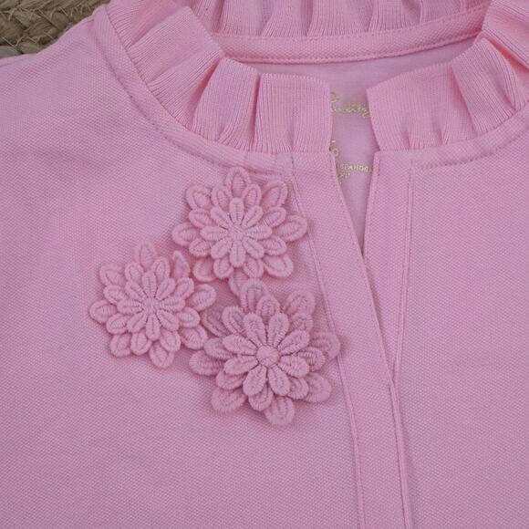 LILLY PULITZER Therry Polo Shirt CORAL REEF TINT Girls Sz 8-10 Flowers EUC! - Picture 2 of 4